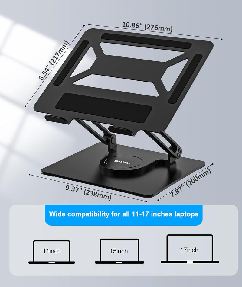 BoYata Laptopständer für Schreibtisch, Verstellbarer Computerständer mit 360°Drehbarer Basis, Ergono