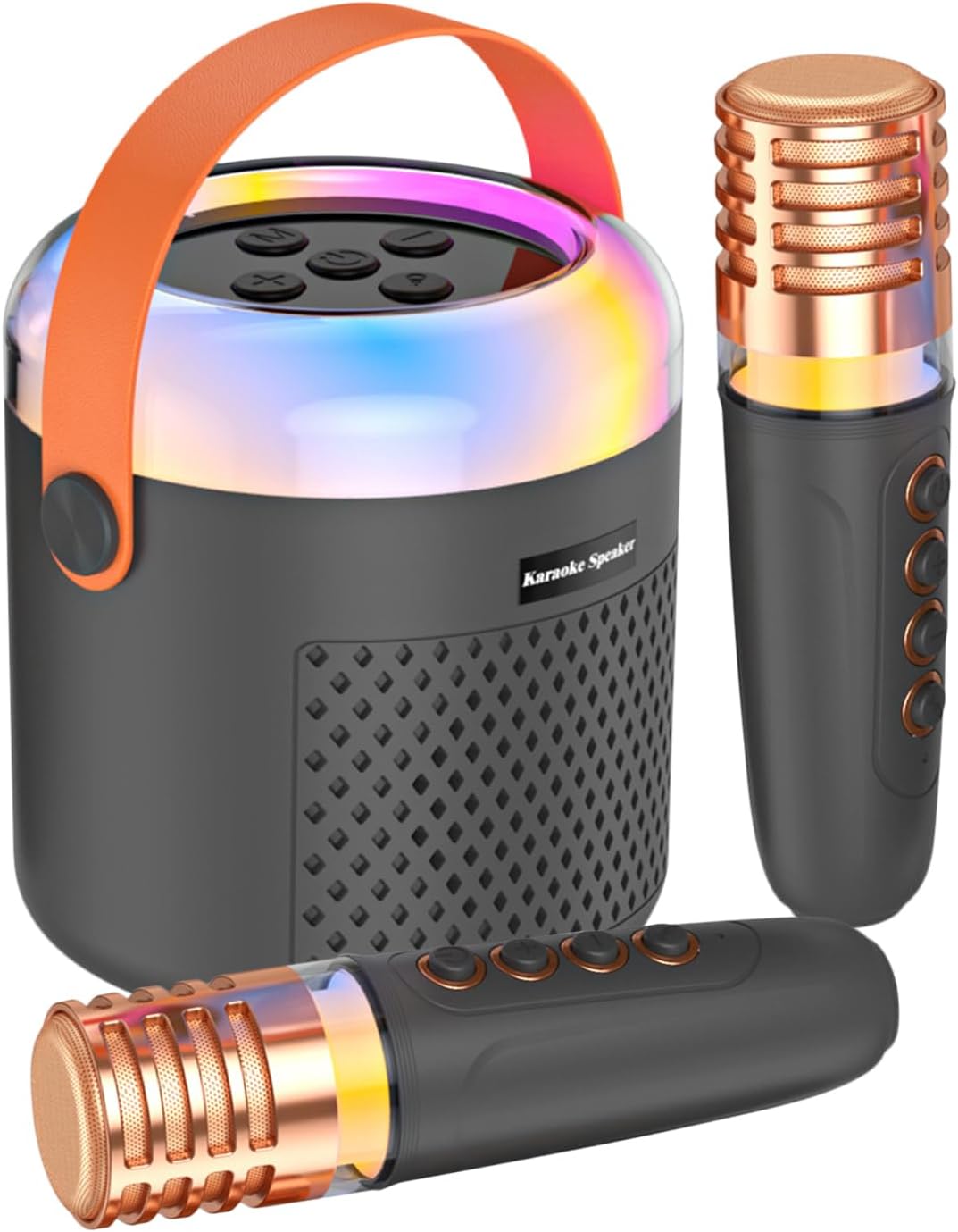 Kleine Karaoke Maschine, Reiselautsprecher Musikplayer mit LED Beleuchtung, Karaoke Spielzeug mit Mi