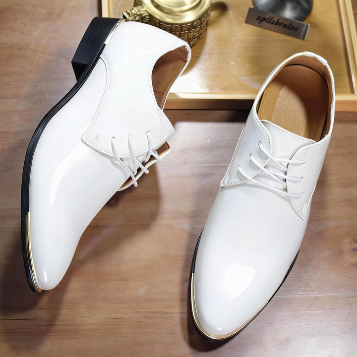 Herren Lederschuhe Lackschuhe Derby Schnürhalbschuhe Oxford Hochzeit Schuhe 38-48 41 EU Weiss, 41 EU