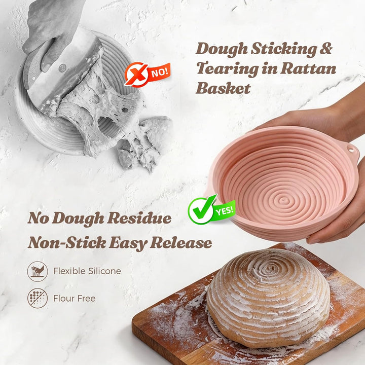 24 Stück Sauerteig Starter Set,Klappbare Brotbackset mit 23cm Rund,25cm Oval Silikon Gärkörbchen,Bro