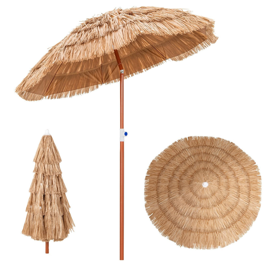 GOPLUS Sonnenschirm Hawaii, Ø 155 cm PP Strohschirm, Strandschirm | Sonnenschirm von 140-190 cm Höhe
