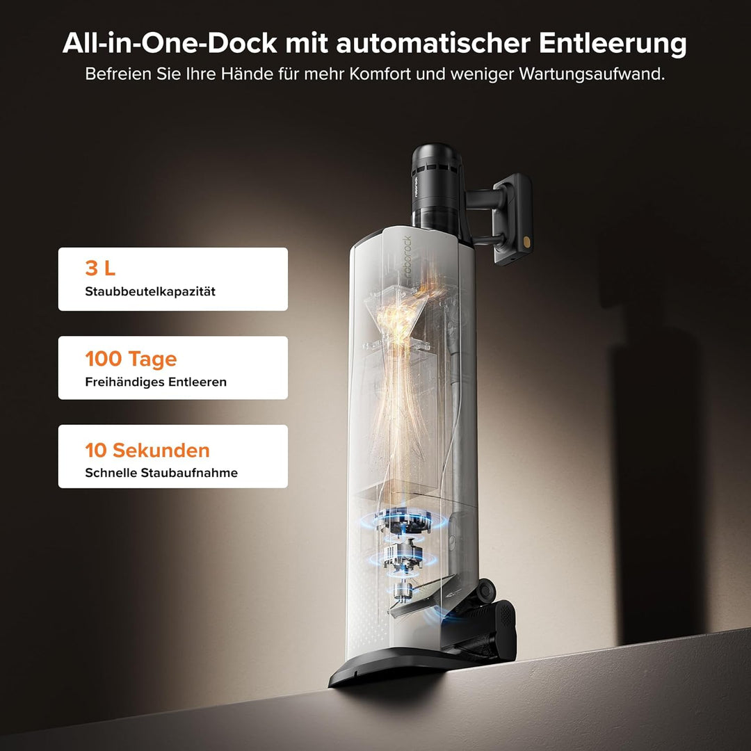 roborock H60 Hub Ultra Akku Staubsauger mit Auto-Entleerungsstation, 210AW Saugleistung für Teppiche