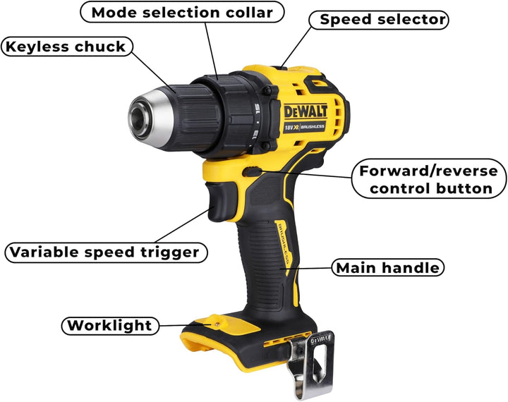 DEWALT DEWDCD708N DCD708N XR Bürstenloser Kombi-Bohrer, 18 V, blanke Einheit, Schwarz-Gelb