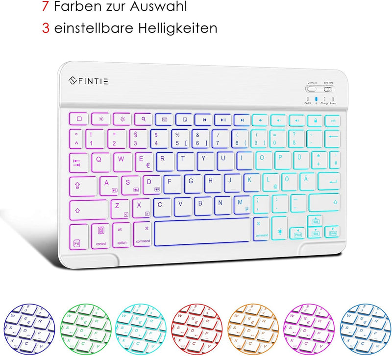 Fintie Tastatur Hülle für iPad 9 8 7 Generation (2021/2020/2019) 10.2 Zoll, 7-farbig beleuchtete abn