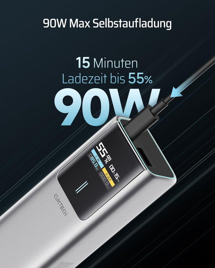 CUKTECH 10 Powerbank 10000mAh (4S1P), 100W Power Bank mit Digitales Display, Externer Handyakku Schn