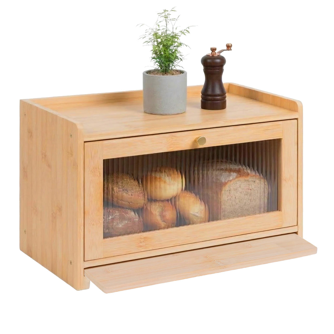 Relaxdays Brotkasten, Bambus, Schneidebrett, Ablage, Luftlöcher, Sichtfenster, HxBxT: 26 x 40 x 25 c