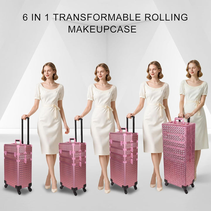 Kosmetikkoffer Trolley, 6-in-1 Schminkkoffer mit Spiegel & Schloss, Grosser Kosmetik Reisekoffer Mak
