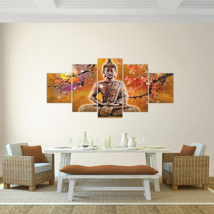 Runa Art - Bilder Buddha Feng Shui 200 x 100 cm 5 Teilig XXL Wanddekoration Design Beige Orange 5006