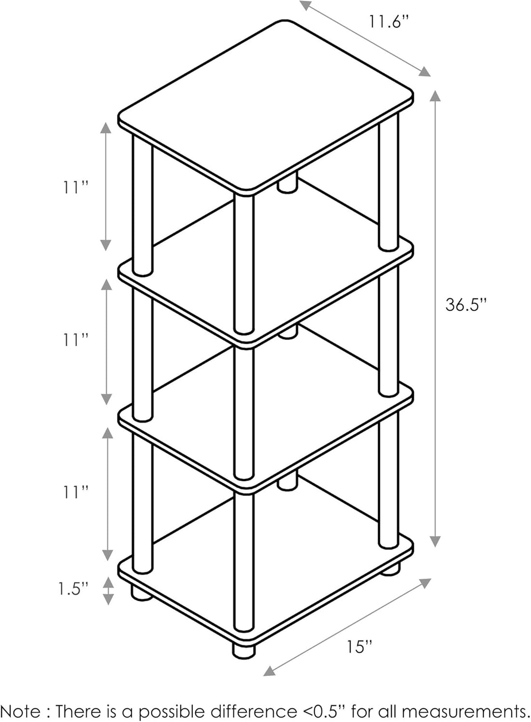 Furinno Raumregalsystem mit 3 Fächern, holz, Nussbaum/Braun, 29.46 x 29.46 x 92.71 cm Walnuss/Braun