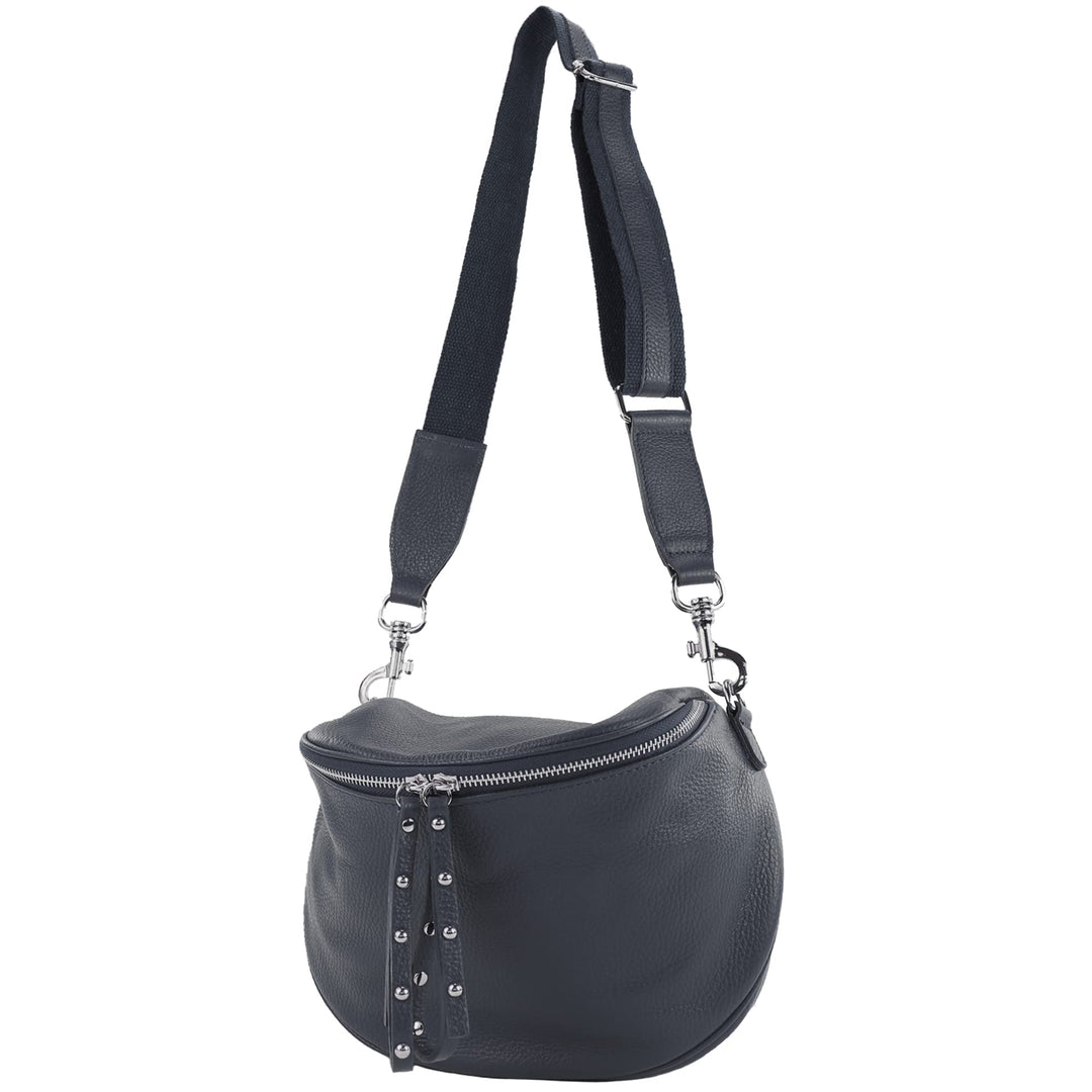 modamoda de - T236 - Umhängetasche Klein Small aus ital. Leder Dunkelblau, Dunkelblau