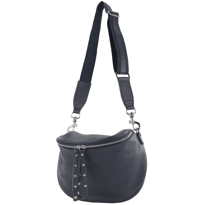 modamoda de - T236 - Umhängetasche Klein Small aus ital. Leder Dunkelblau, Dunkelblau