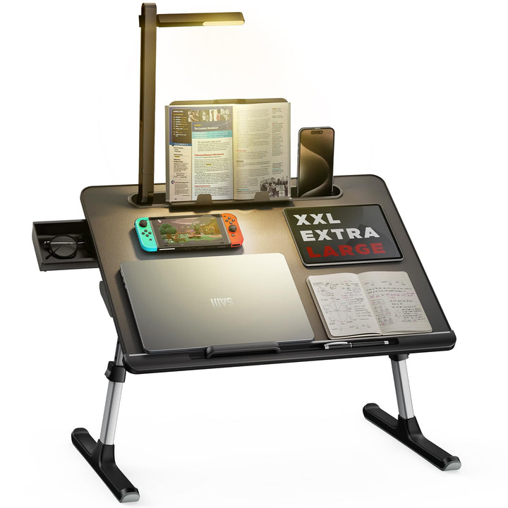 Laptoptisch Betttisch, SAIJI Bett Tisch mit LED Lampe, Höhen Winkel verstellbar, mit Buchständer, Sc