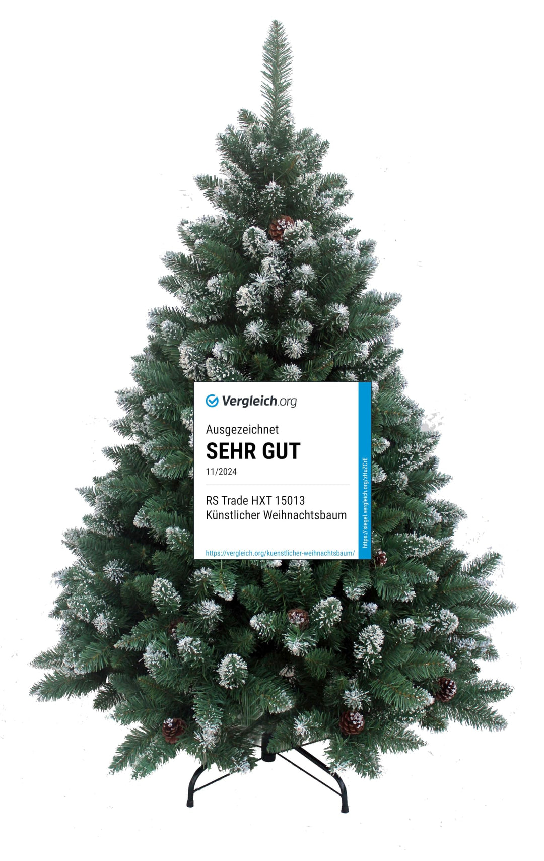 RS Trade HXT 15013 150 cm künstlicher Weihnachtsbaum mit Schnee und Zapfen (Ø ca. 96 cm) ca. 760 Spi
