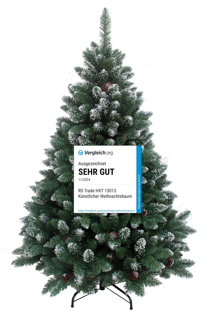 RS Trade HXT 15013 150 cm künstlicher Weihnachtsbaum mit Schnee und Zapfen (Ø ca. 96 cm) ca. 760 Spi