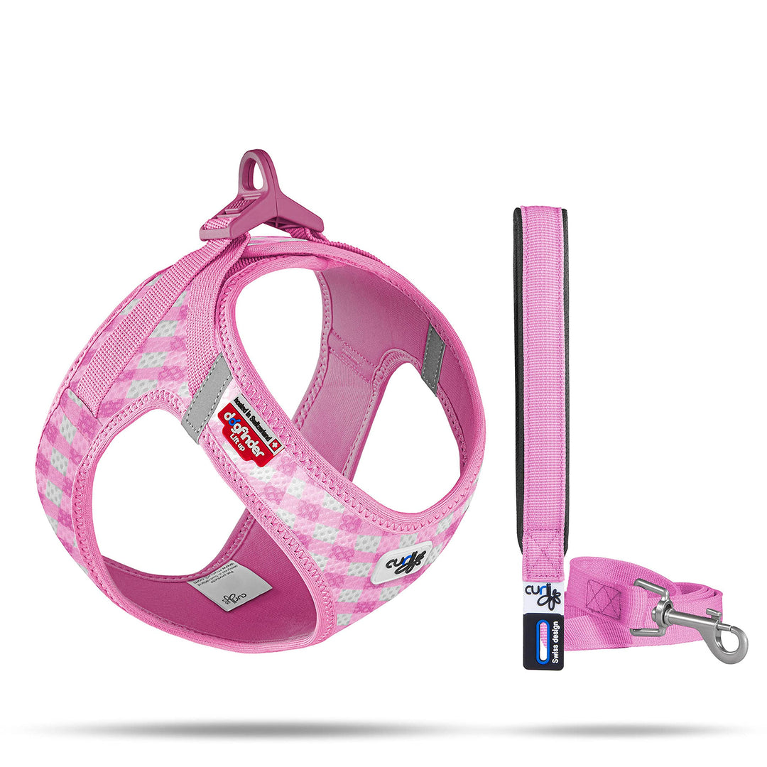 Vest Harness curli Clasp Air-Mesh Pink-Caro XS & Leash M, Pink-Caro XS