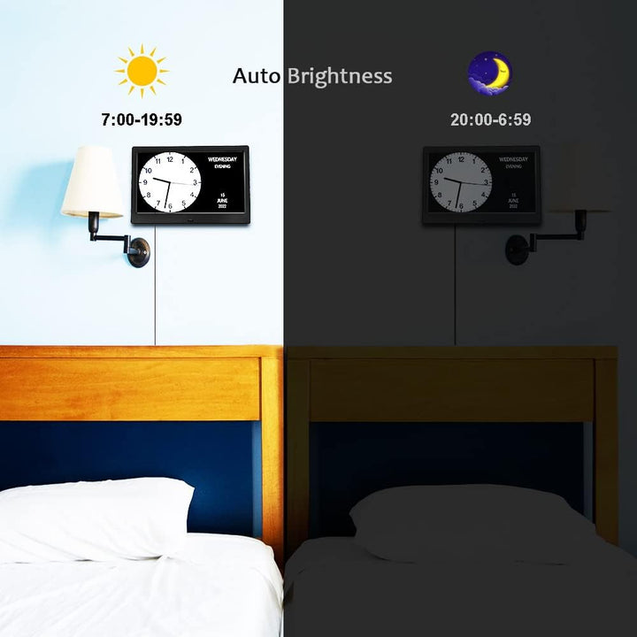 AINFTIME Uhr mit Tag und Datum für ältere Menschen, 3 Farben, digitaler Kalender, Wecker, Demenz, Al