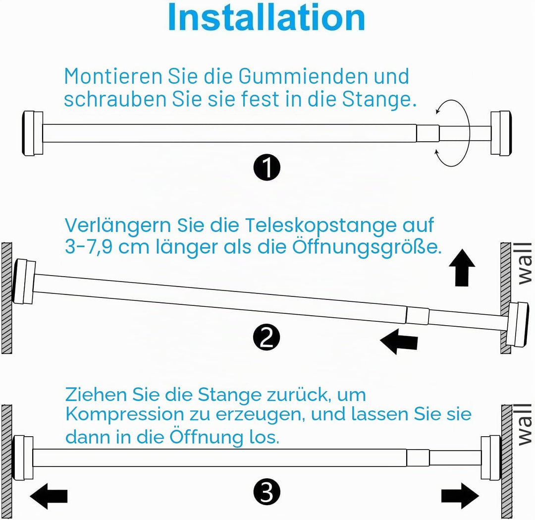 Teleskopstange Siler 150cm-250cm Duschvorhangstange ohne Bohren aus Edelstahl ausziehbare Kleidersta