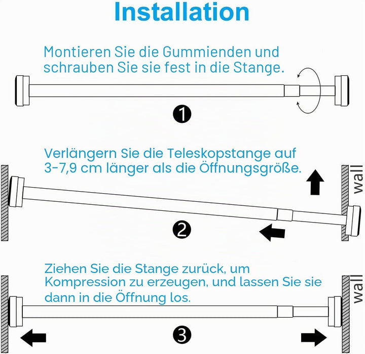 Teleskopstange Siler 150cm-250cm Duschvorhangstange ohne Bohren aus Edelstahl ausziehbare Kleidersta