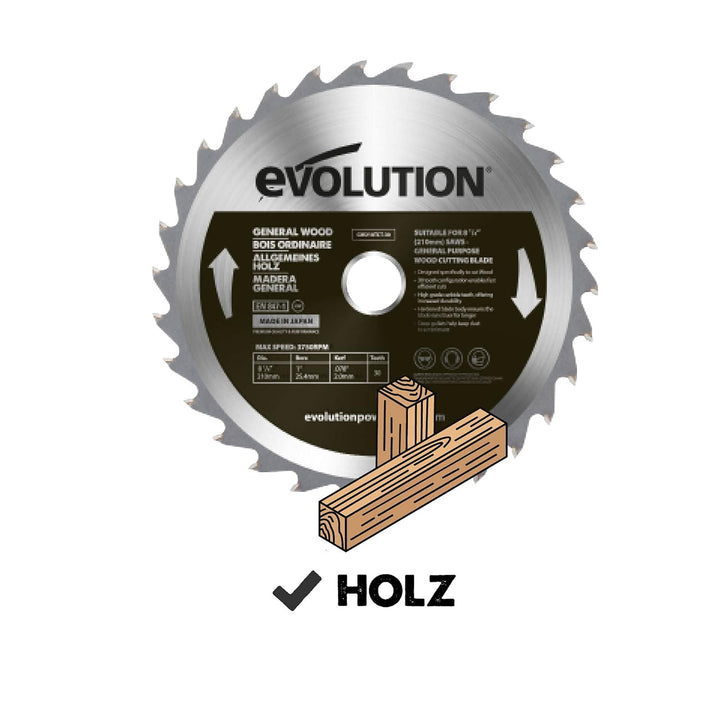 Evolution GW210TCT-30 - 210mm - Holzsägeblatt - Hartmetallbestückte 30-Zahn-Konfiguration ermöglicht