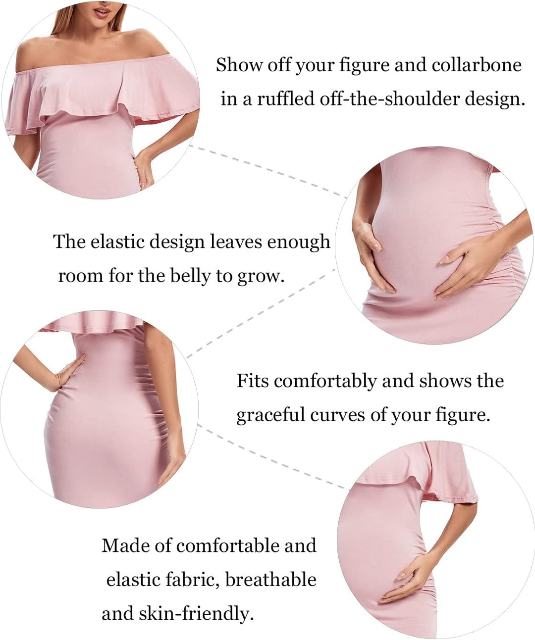 Shen&Qege Umstandskleid Lässig mit Schulterfreiheit, Rüschen, ärmellos, Bodycon, Umstandsmode Sommer