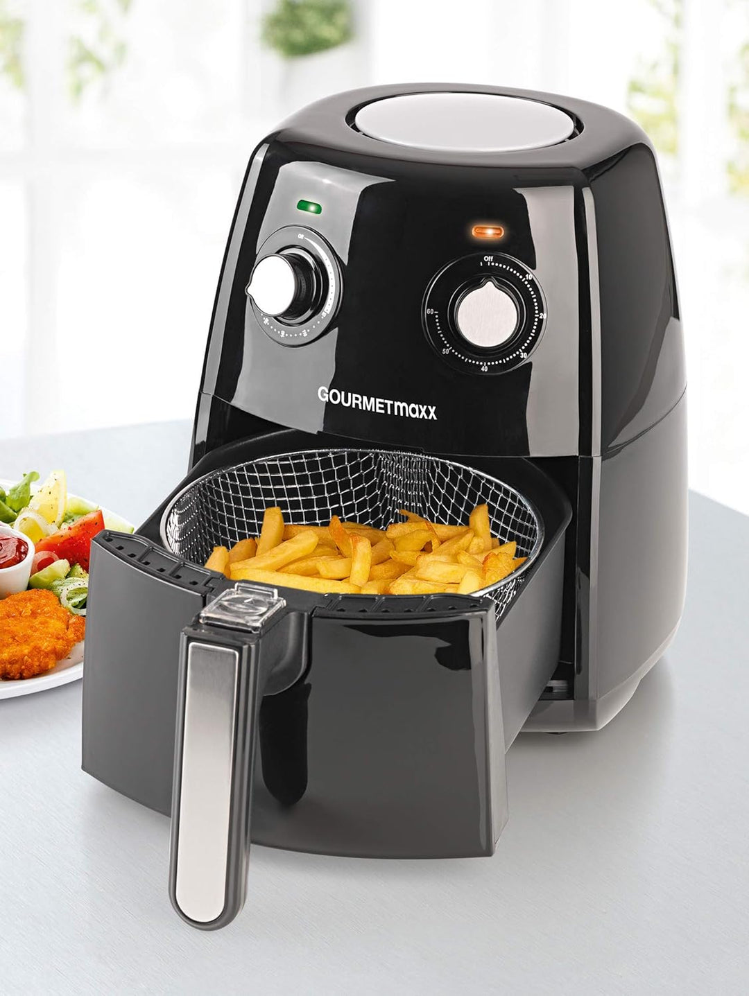 Gourmetmaxx XL 1500 W Hot Air Fryer, 2,5 l, einfarbig, Schwarz, Silber, freistehend, 2,5 l, 200 °C,