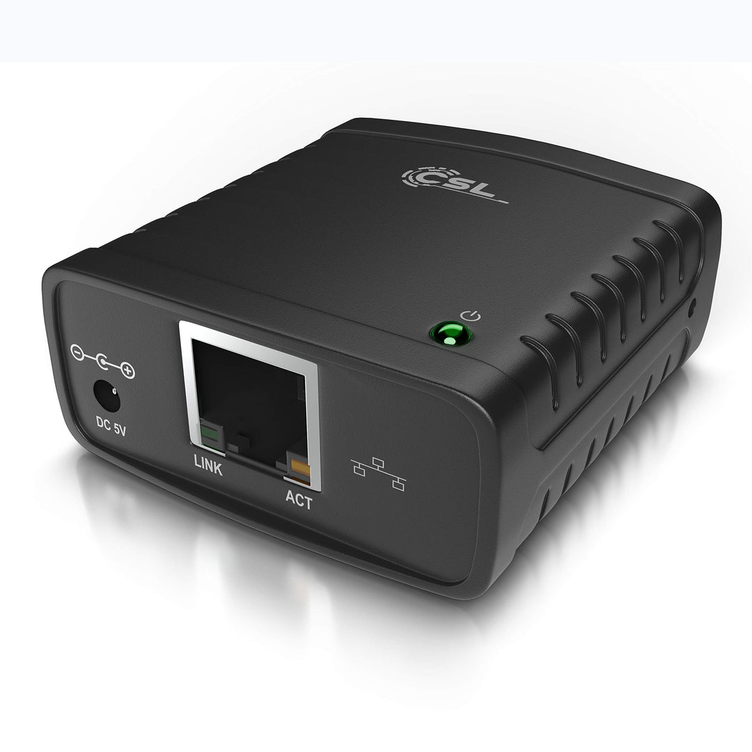 CSL - LAN Printserver Druckerserver - Fast Ethernet - USB2.0 High Speed - LRP Print Server für Windo