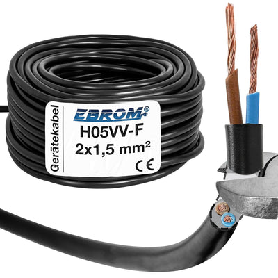 EBROM Kunststoff Schlauchleitung RUND, Kabel, Stromkabel, Leitung, Gerätekabel H05VV-F 2x1,5 mm² Far