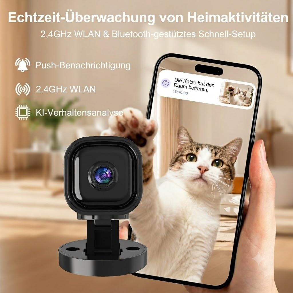 Überwachungskamera 2K-Drahtlose Innenkamera mit Sicherheitskamera(Schwarz) | 30-Tage Akkulaufzeit 2.