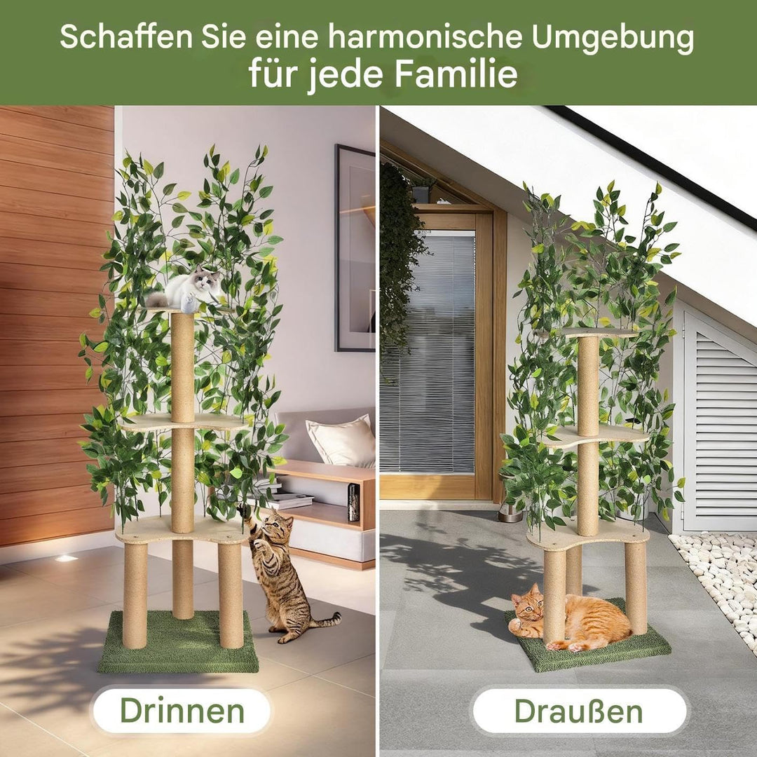 kratzbaums Mit Blättern Aus Holz – Grosser Mehrstöckiger Katzenkratzbaum Mit Sisal-Säulen, Natürlich