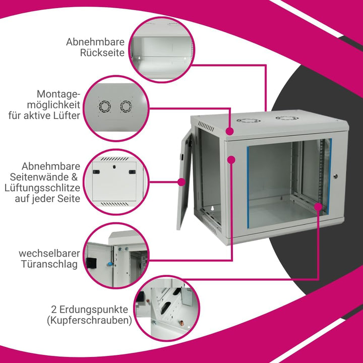 Koscom Connect Netzwerkschrank 9 HE I Serverschrank 19 Zoll I Wandmontage 600 x 450 x 503 mm I voll