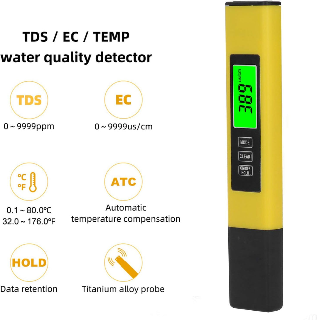 Fdit Tragbarer 3-in-1-pH-Tester Digital - Kombiniert mit TDS EC-Temperaturmesser Digital Water Quali