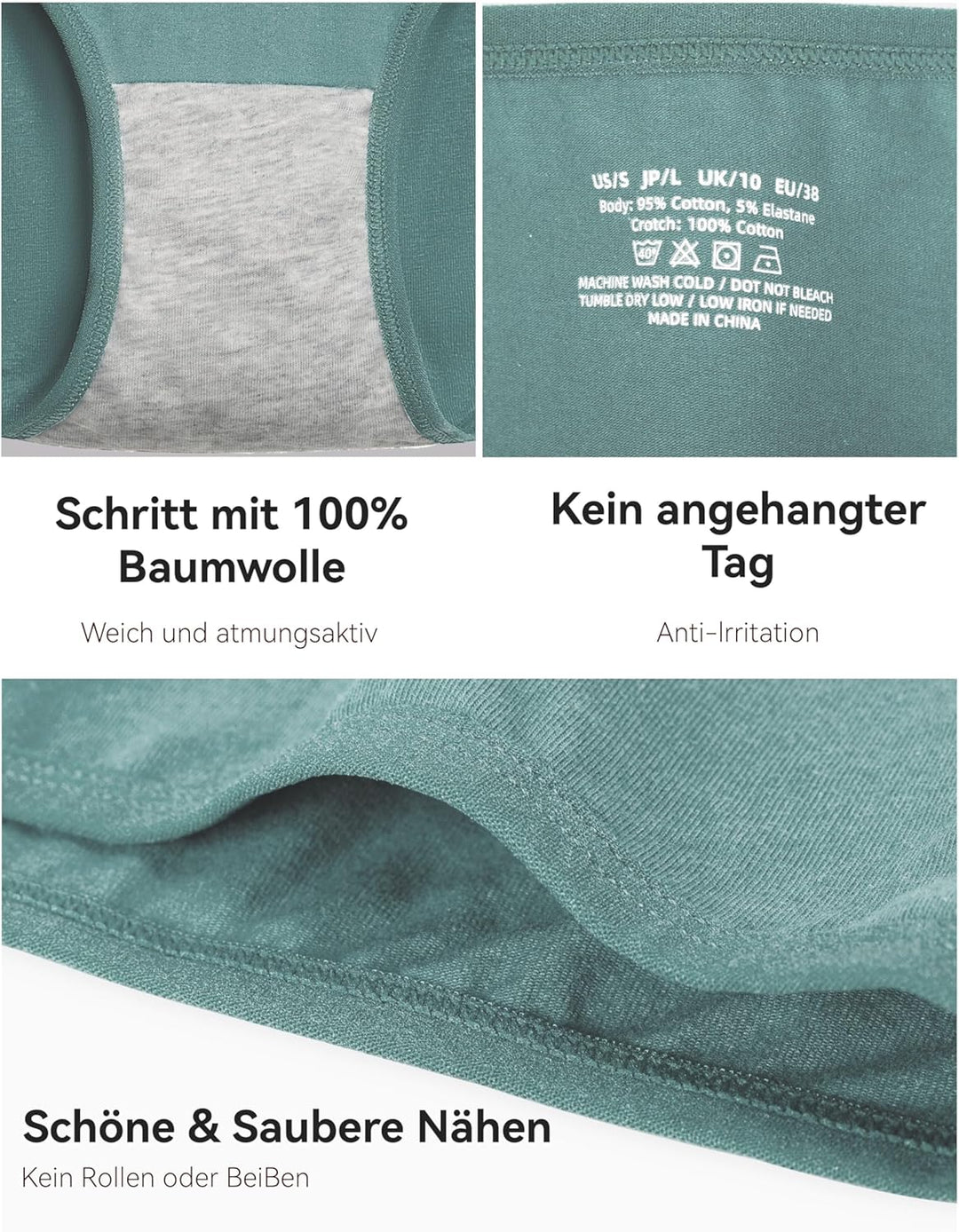TIICHOO Unterhosen Damen Baumwolle Weich Bequeme Hipster Slips Damen Unterwäsche XS 2schwarz/2türkis