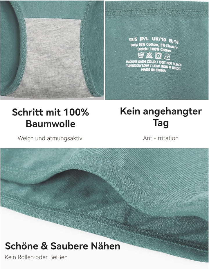 TIICHOO Unterhosen Damen Baumwolle Weich Bequeme Hipster Slips Damen Unterwäsche XS 2schwarz/2türkis