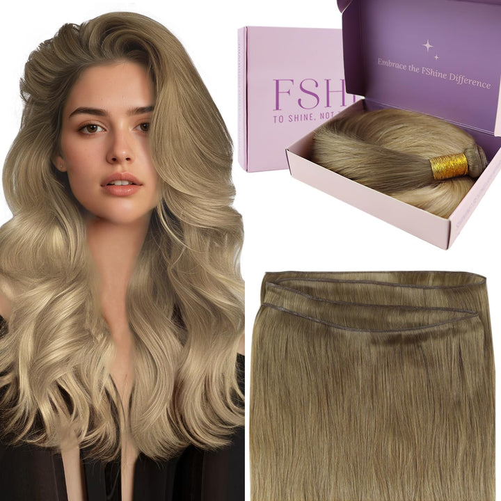 Fshine Echthaar Extensions zum Einnähen 35cm Dünn Genie Tressen Echthaar Mehr Komfort 50g Balayage S