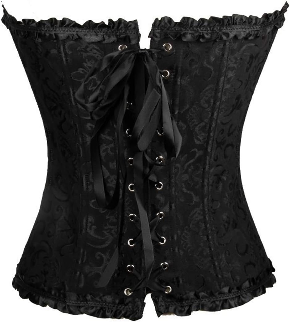 Damen Korsett Bauchweg Vollbrust Corsage Top Gothic Burlesque Schnüren Bustier Schwarz L