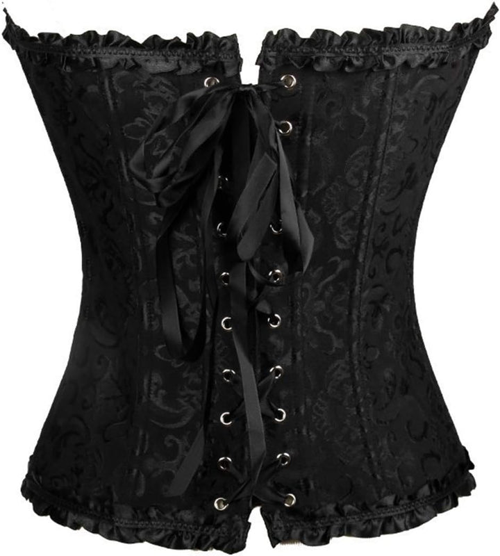 Damen Korsett Bauchweg Vollbrust Corsage Top Gothic Burlesque Schnüren Bustier Schwarz L