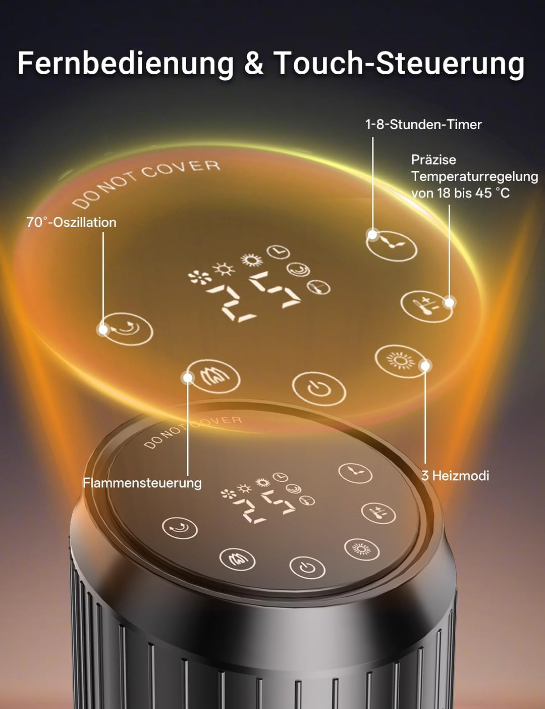 Heizlüfter Energiesparend 2000W, Keramik Turm Elektroheizung mit Fernbedienung, Kamineffekt, Thermos