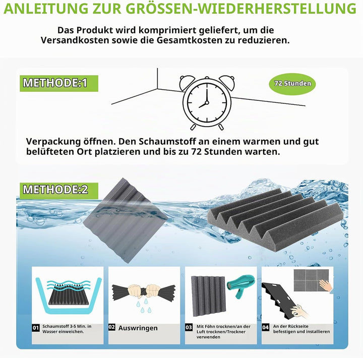 Foneso Akustikschaumstoff, 30x30x5 cm（Dichte:25kg/m³） Schalldämmung, Akustikpaneele, 3D Hochdichte S