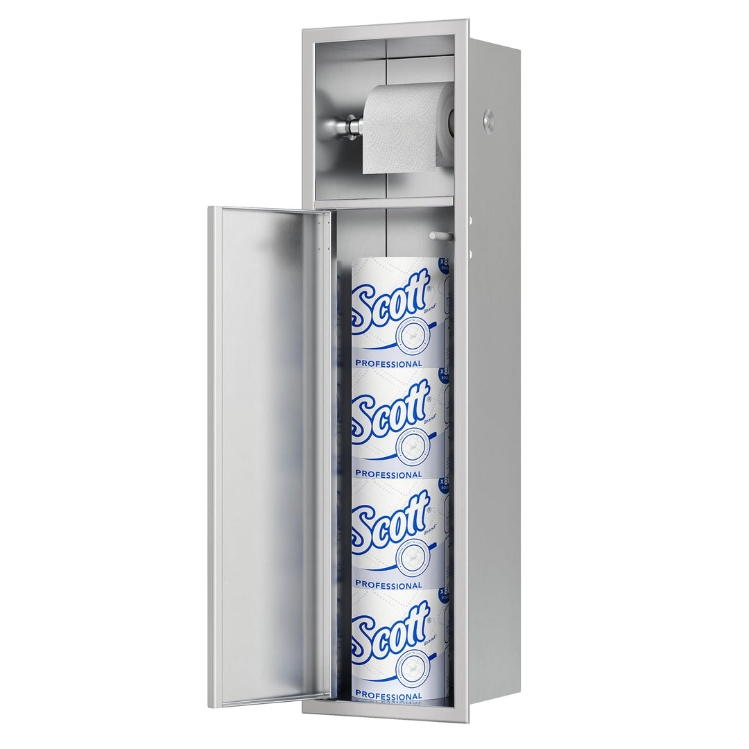 Neodrain Unterputz-Toilettenpapierhalter 304 Edelstahl Wandnische mit Tür Klobürstengarnitur, Papier
