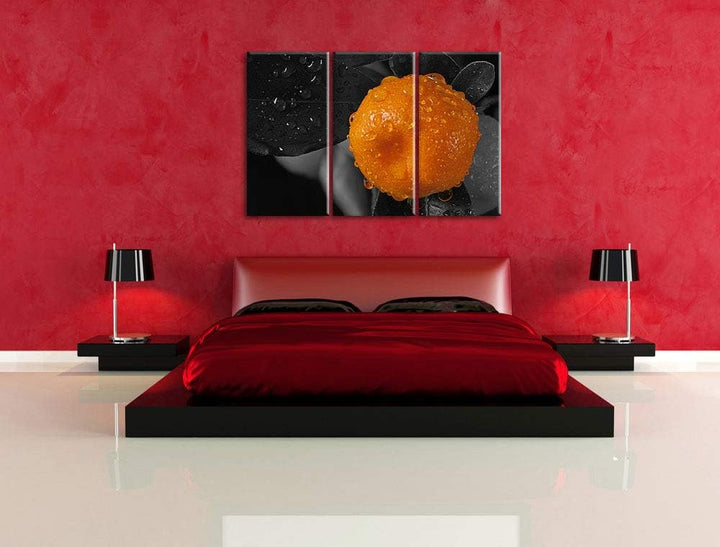 Orange Orangejuice Black Waterdrop on Orange schwarz/weiss 3-Teiler Leinwandbild 120x80 Bild auf Lei