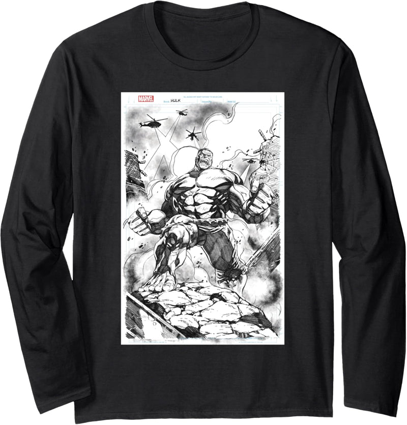 Marvel Hulk Comic Cover Sketch Langarmshirt