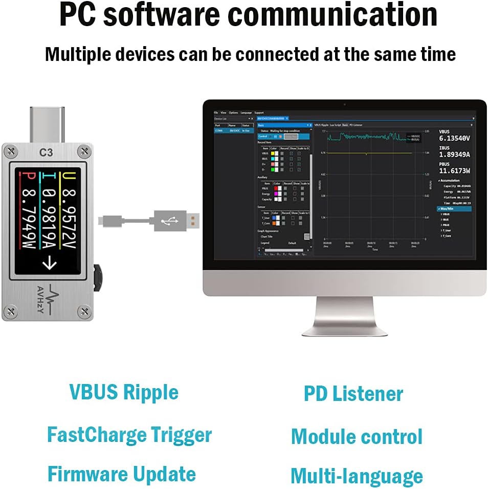 USB Power Meter USB 3.1 Typ-C Tester Digital Multimeter Stromtester Spannungsdetektor DC 26V 6A PD 2
