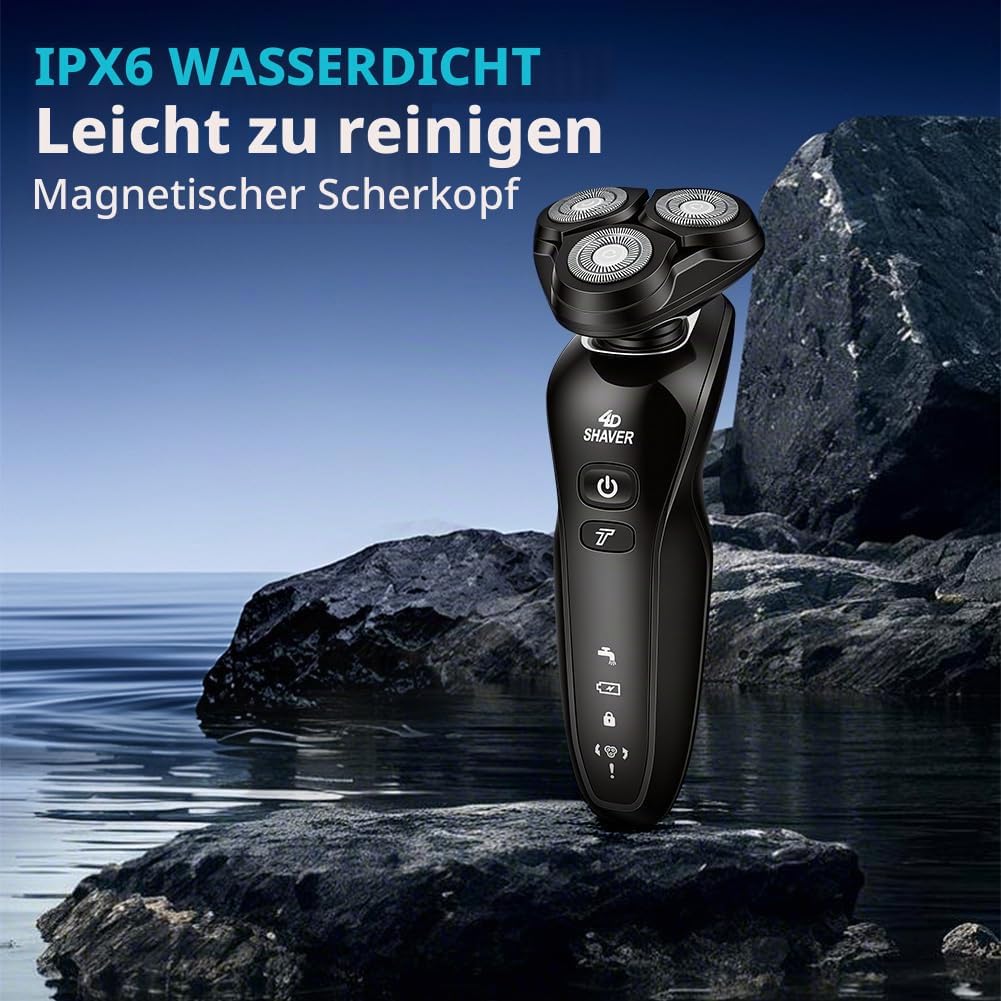Aolso Rasierer Herren Elektrisch, 3 IN 1 Elektrorasierer mit Nasen-/Kotelettenaufsatz, IPX6 Waterpro