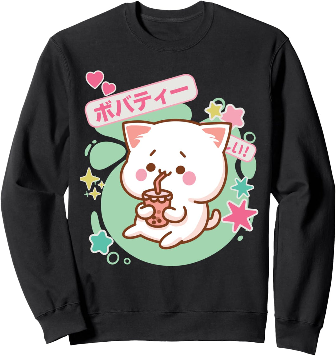 Aesthetic Kawaii Anime Cat Boba Milk Bubble Tea Neko Kitty Sweatshirt