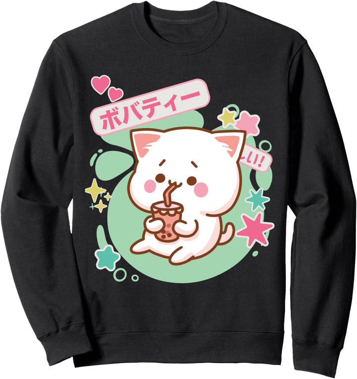 Aesthetic Kawaii Anime Cat Boba Milk Bubble Tea Neko Kitty Sweatshirt