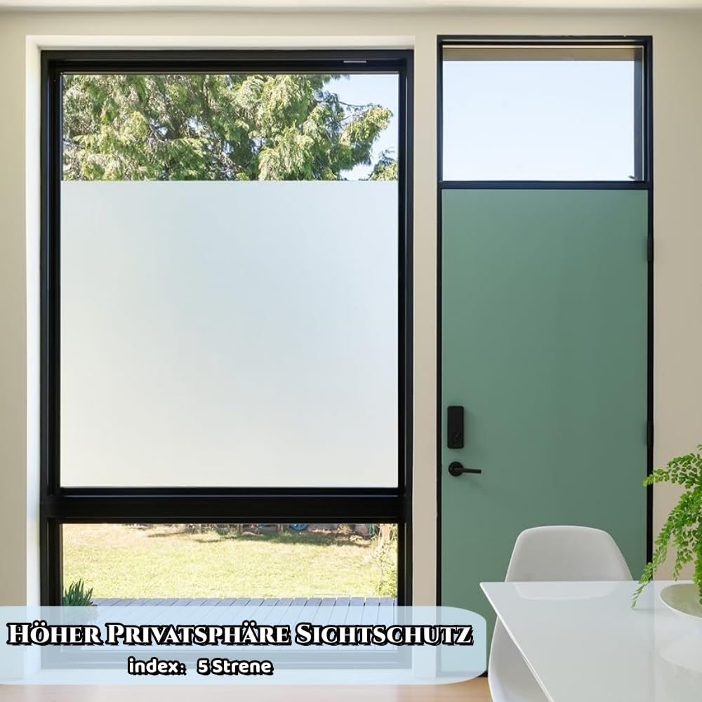 Fensterfolie Selbsthaftend Blickdicht 75x200 cm, Milchglasfolie Selbstklebend Fenster, Statische Sic