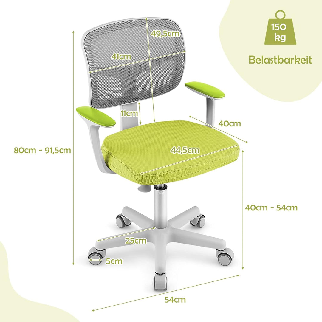 COSTWAY 360° Drehbarer Kinderschreibtischstuhl, 80-91,5 cm Höhenverstellbarer Jungendstuhl mit Rücke