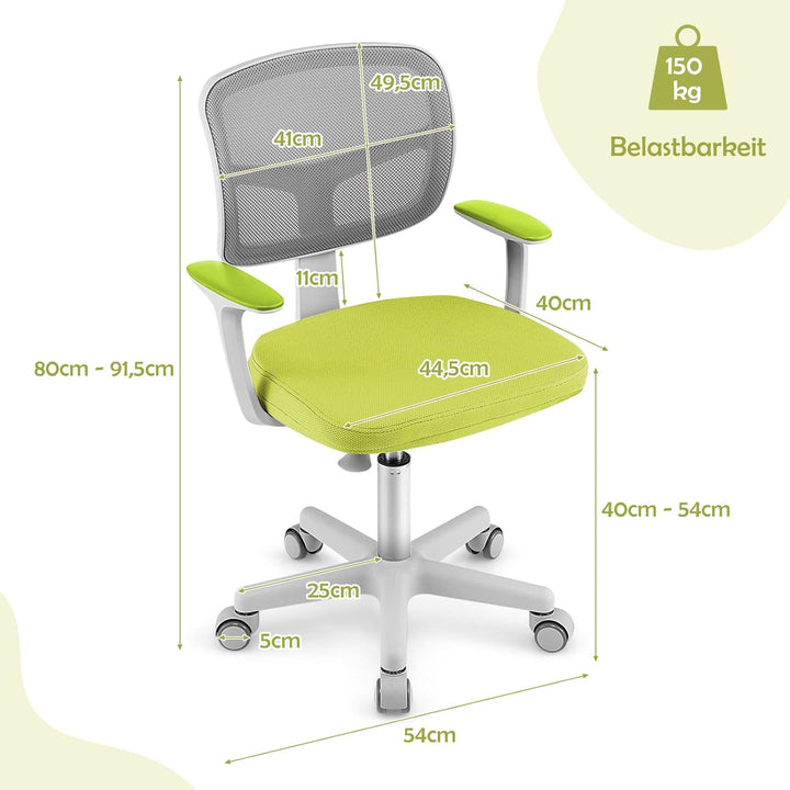 COSTWAY 360° Drehbarer Kinderschreibtischstuhl, 80-91,5 cm Höhenverstellbarer Jungendstuhl mit Rücke