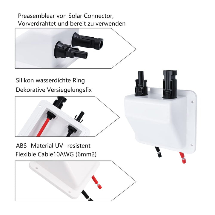 Sayhome Dachdurchführung, ABS Double Solar Kabeleinführung Gehäuse mit 1ft 10awg Solarkabel Verlänge
