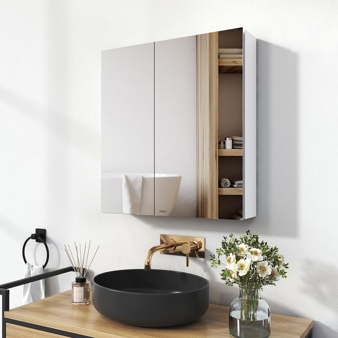EMKE Spiegelschrank Bad, Badezimmer Spiegelschrank mit Spiegel, 60x65cm Badschrank Wandschrank mit h